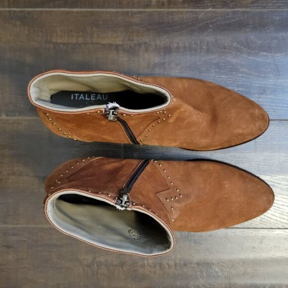 NEW Italeau Ankle Boots Womens 9.5 Brown Suede Studded Western Cowgirl Rustic - Picture 4 of 11